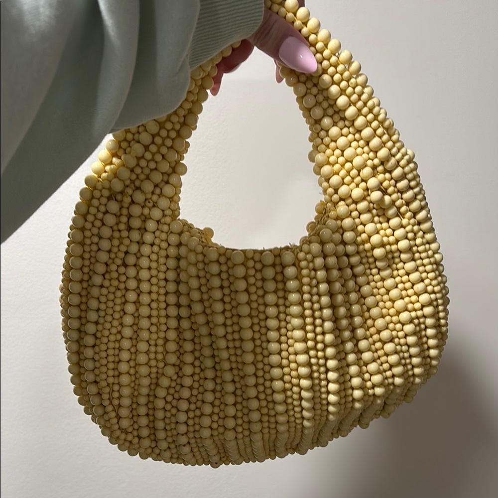 Viral Butter Yellow Beaded Handbag - Picture 2 of 5